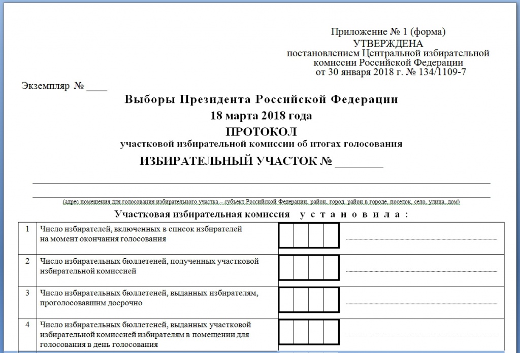 Утверждены формы протоколов и сводных таблиц на выборах Президента Российской Федерации